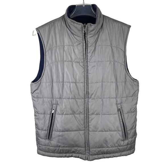 Brooks Brothers Reversible Puffer Vest Mens Medium Silver Navy Quilted Classic - Picture 2 of 15